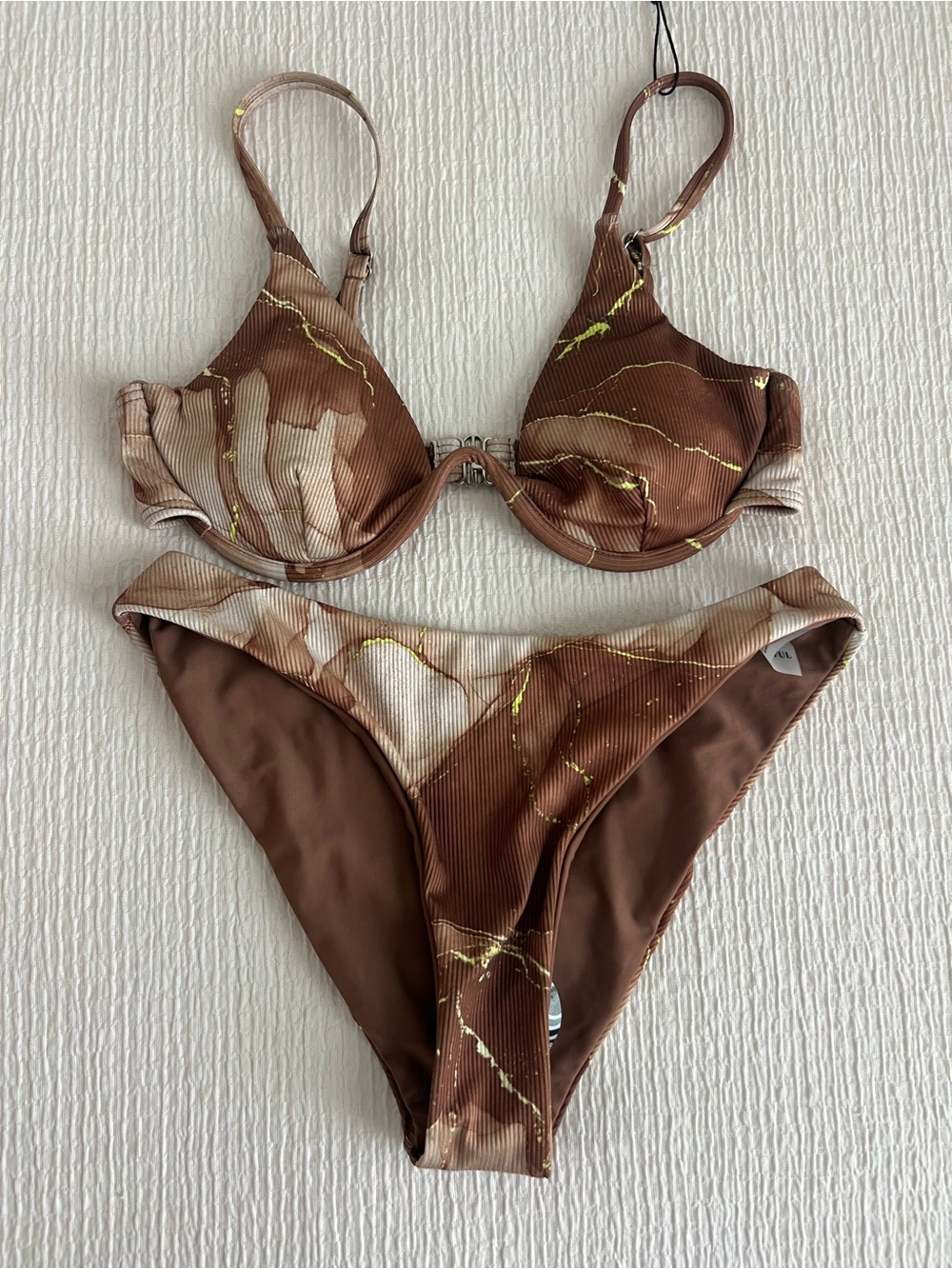 [ZAFUL] Brown Marble-Print Underwire Bikini Set